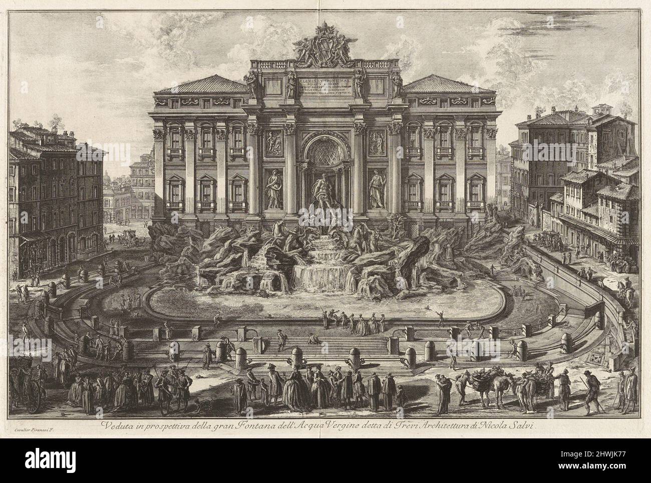 Nata in prosperativa della gran Fontana dell’acqua Vergine detta di Trevi architettura di Nicola Salvi (vista prospettica della grande Fontana dell’acqua Vergine, detta architettura della Fontana di Trevi di Nicola Salvi), da Vedute di Roma (vista di Roma). Artista: Giovanni Battista Piranesi, italiano, 1720–1778 Foto Stock