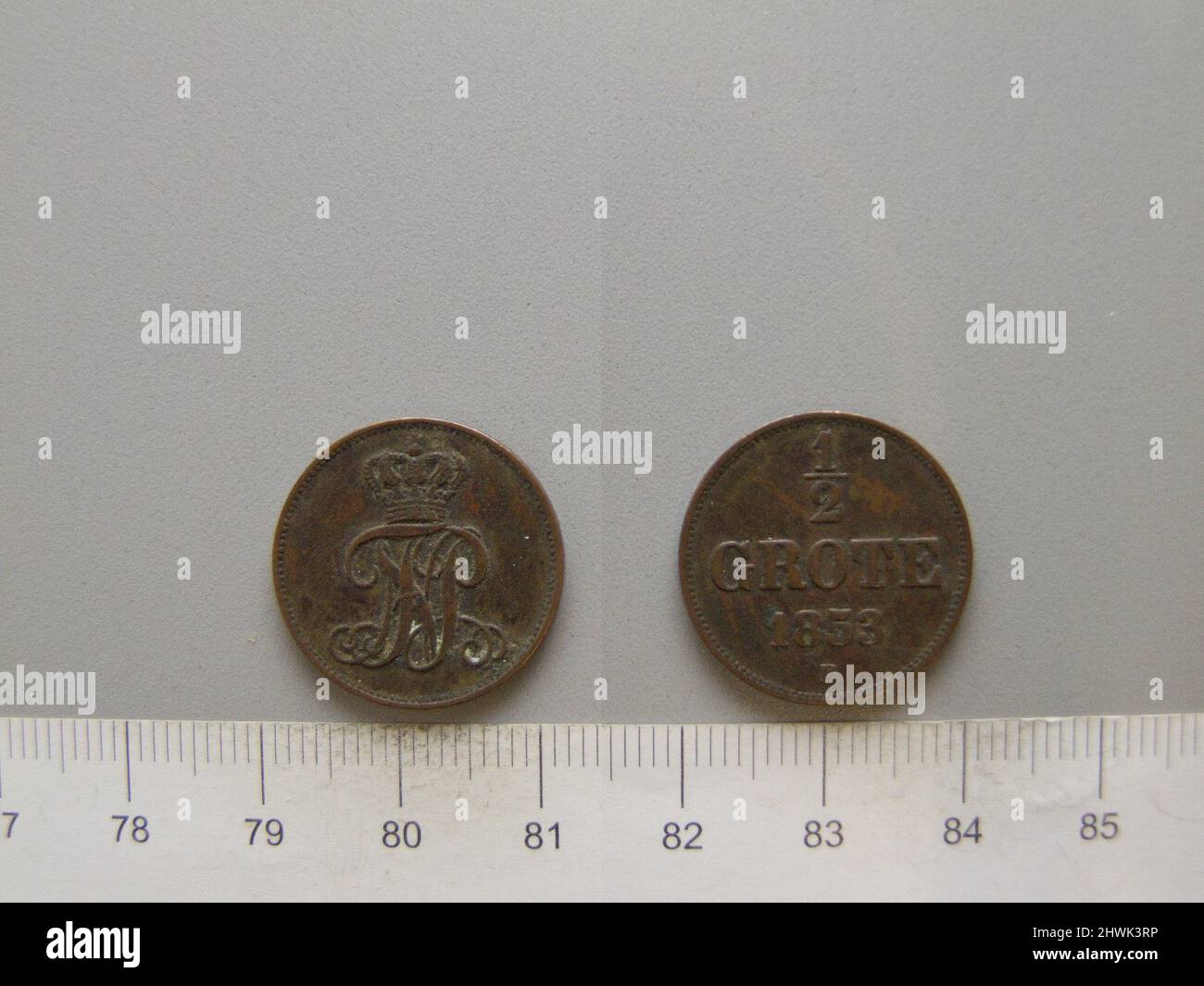 1/2 Groten di Nicolaus Friedrich Peter von Oldenburg da Hannover. Regolo: Nikolaus Friedrich Peter, Granduca di Oldenburg, 1827–1900 Mint: Hannover artista: Karl Theodor Wilhelm Brüel, tedesco, 1810–1885 Foto Stock