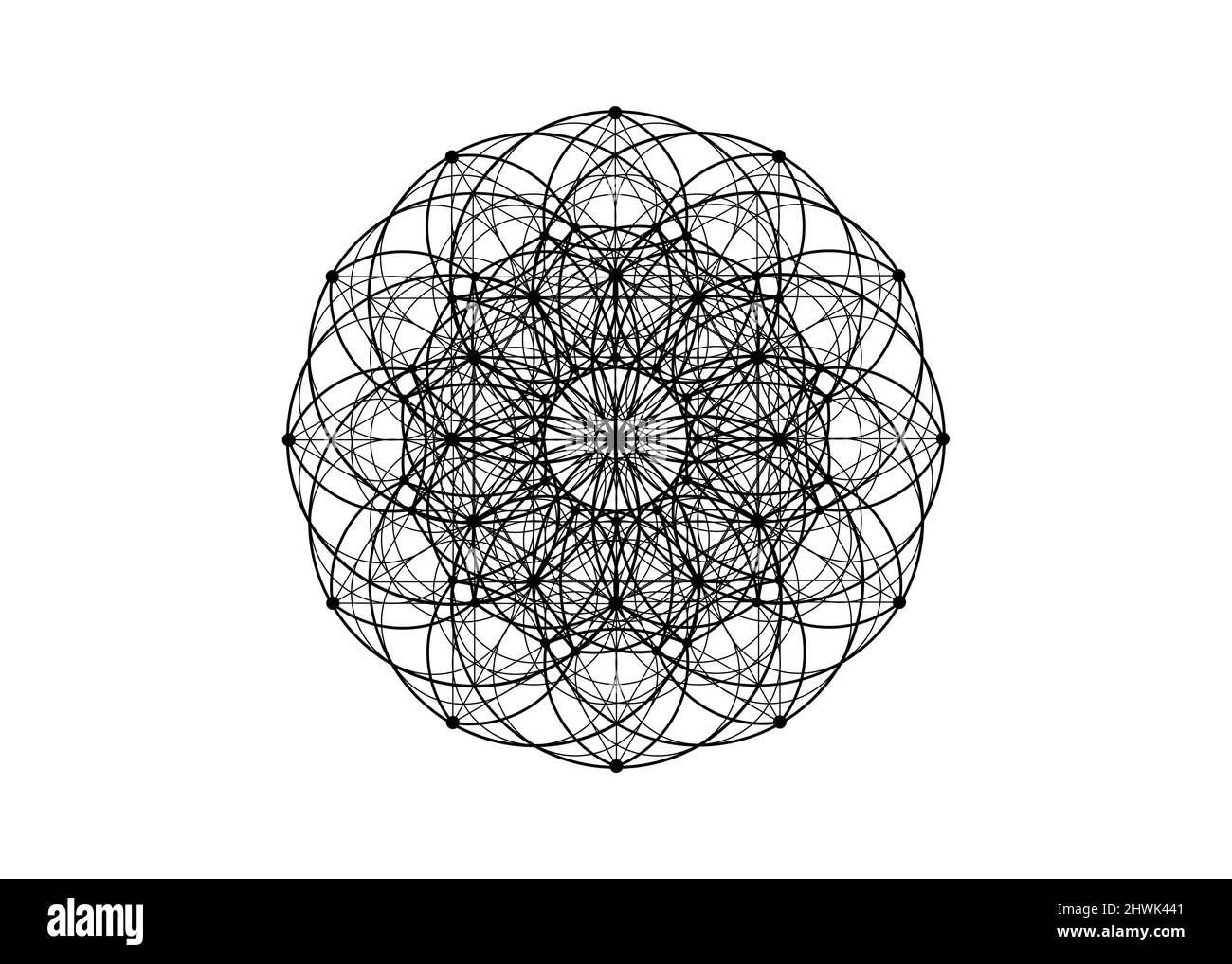 yantra fiore mandala geometria sacra, simbolo di armonia ed equilibrio. Colore nero talismano mistica, vettore di linee isolato su sfondo bianco Illustrazione Vettoriale