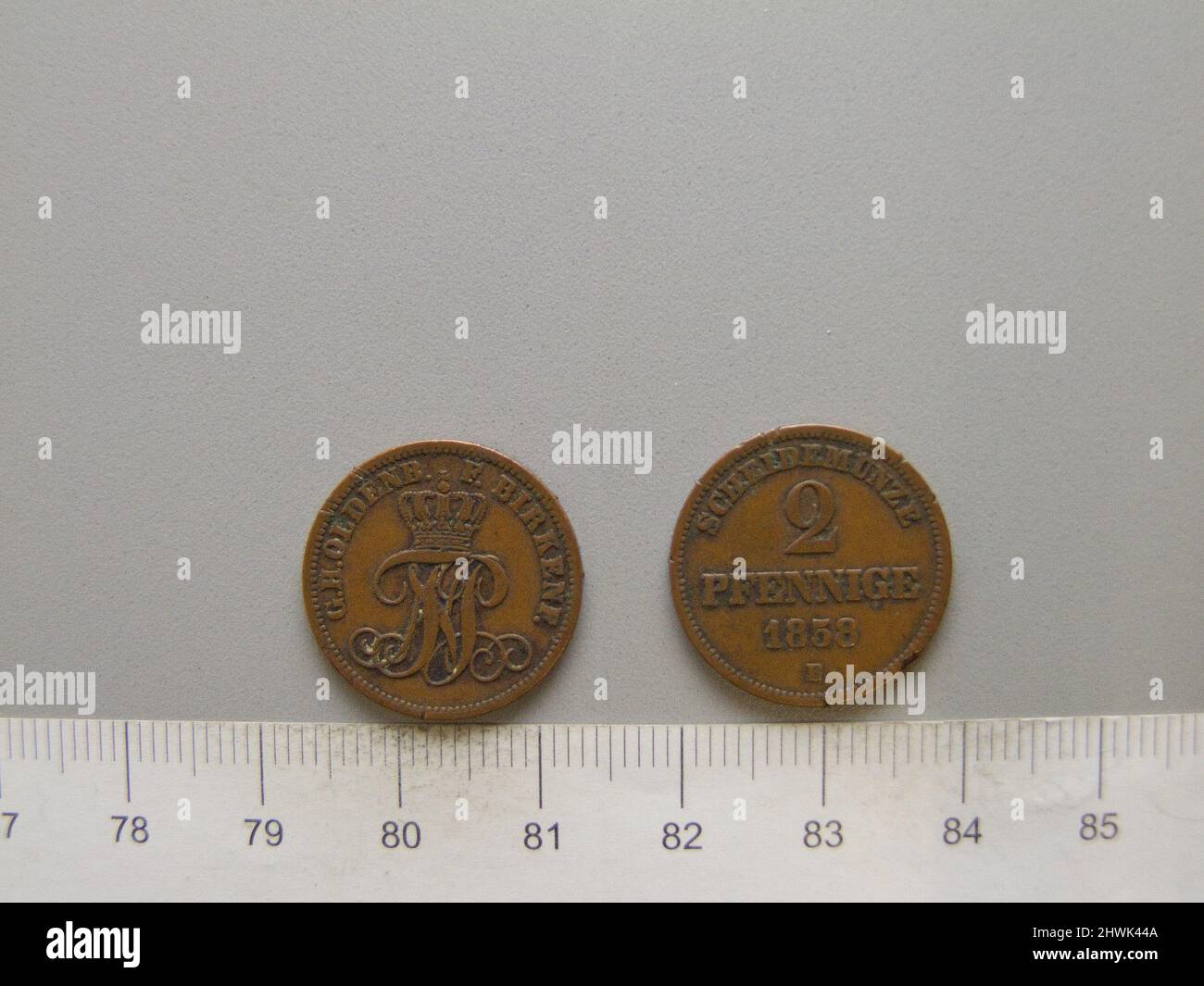 2 pfennig di Nicolaus Friedrich Peter von Oldenburg da Hannover. Regolo: Nikolaus Friedrich Peter, Granduca di Oldenburg, 1827–1900 Mint: Hannover artista: Karl Theodor Wilhelm Brüel, tedesco, 1810–1885 Foto Stock