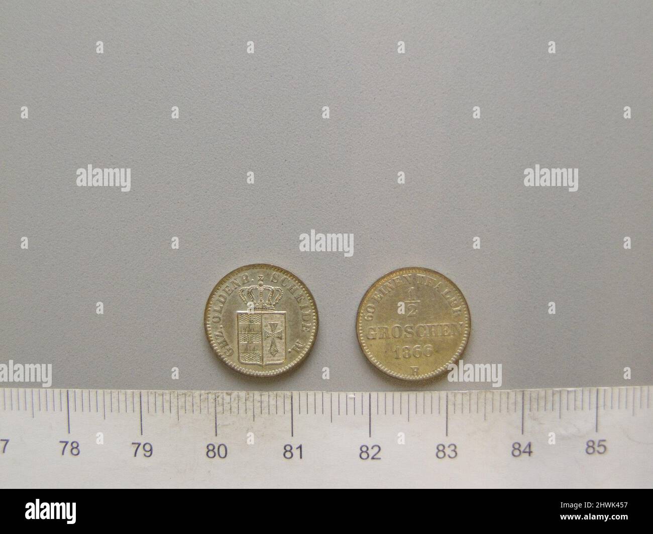 1/2 Groschen di Nicolaus Friedrich Peter von Oldenburg da Hannover. Regolo: Nikolaus Friedrich Peter, Granduca di Oldenburg, 1827–1900 Mint: Hannover artista: Karl Theodor Wilhelm Brüel, tedesco, 1810–1885 Foto Stock
