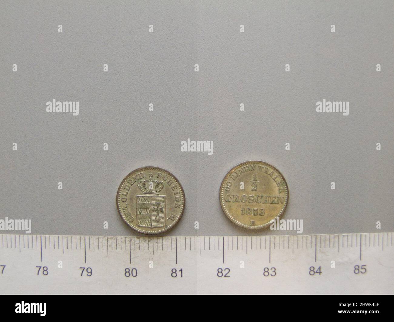 1/2 Groschen di Nicolaus Friedrich Peter von Oldenburg da Hannover. Regolo: Nikolaus Friedrich Peter, Granduca di Oldenburg, 1827–1900 Mint: Hannover artista: Karl Theodor Wilhelm Brüel, tedesco, 1810–1885 Foto Stock
