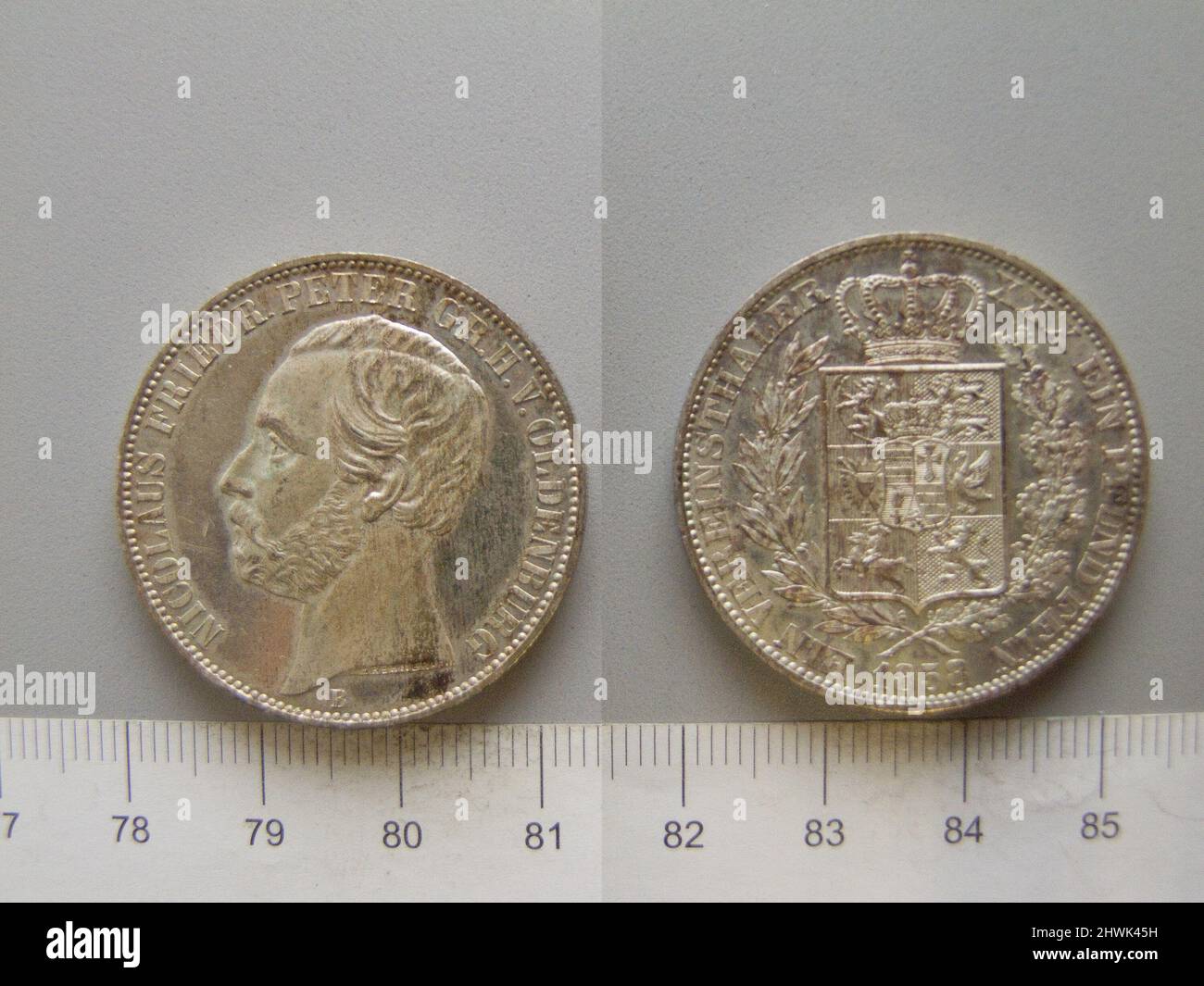 1 Thaler di Nicolaus Friedrich Peter von Oldenburg da Hannover. Regolo: Nikolaus Friedrich Peter, Granduca di Oldenburg, 1827–1900 Mint: Hannover artista: Karl Theodor Wilhelm Brüel, tedesco, 1810–1885 Foto Stock