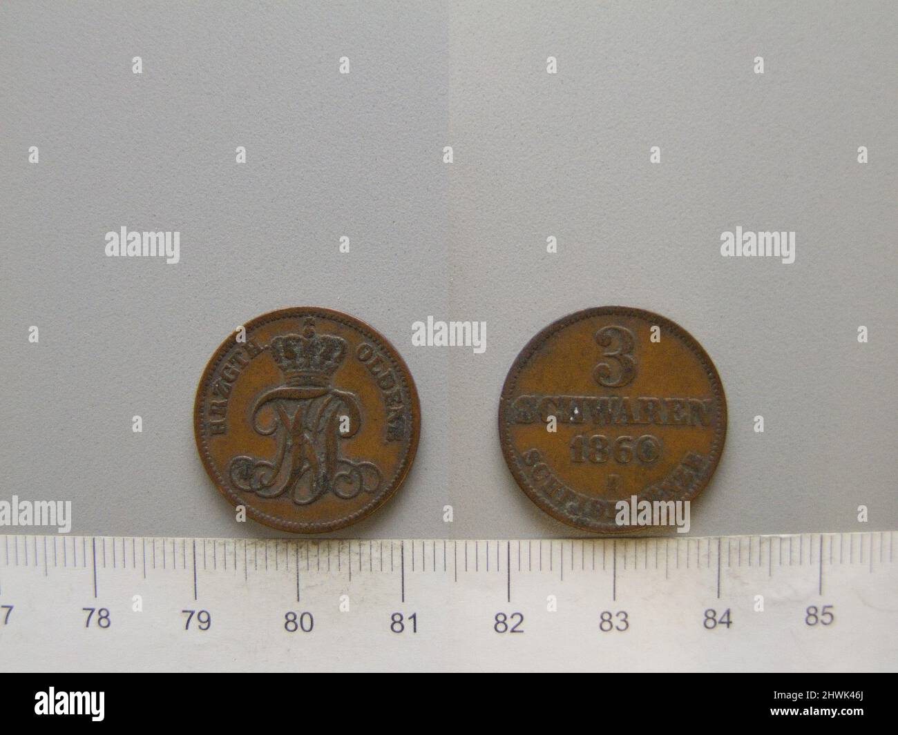 3 Schwaren di Nicolaus Friedrich Peter von Oldenburg da Hannover. Regolo: Nikolaus Friedrich Peter, Granduca di Oldenburg, 1827–1900 Mint: Hannover artista: Karl Theodor Wilhelm Brüel, tedesco, 1810–1885 Foto Stock