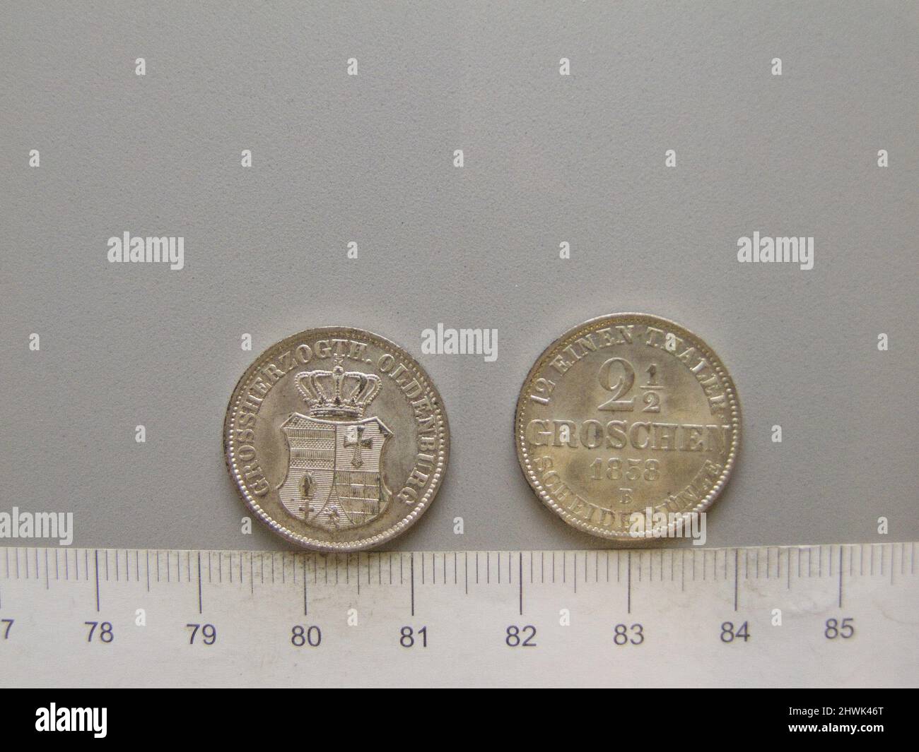 2 1/2 Groschen di Nicolaus Friedrich Peter von Oldenburg da Hannover. Regolo: Nikolaus Friedrich Peter, Granduca di Oldenburg, 1827–1900 Mint: Hannover artista: Karl Theodor Wilhelm Brüel, tedesco, 1810–1885 Foto Stock