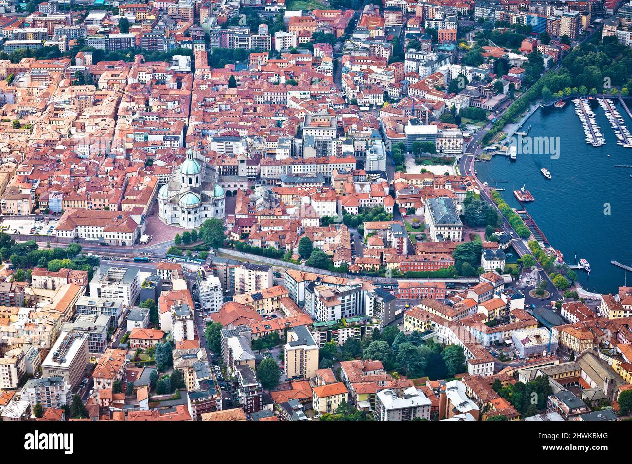 Centro di Como vista panoramica aerea, Lago di Como, Lombardia Foto Stock