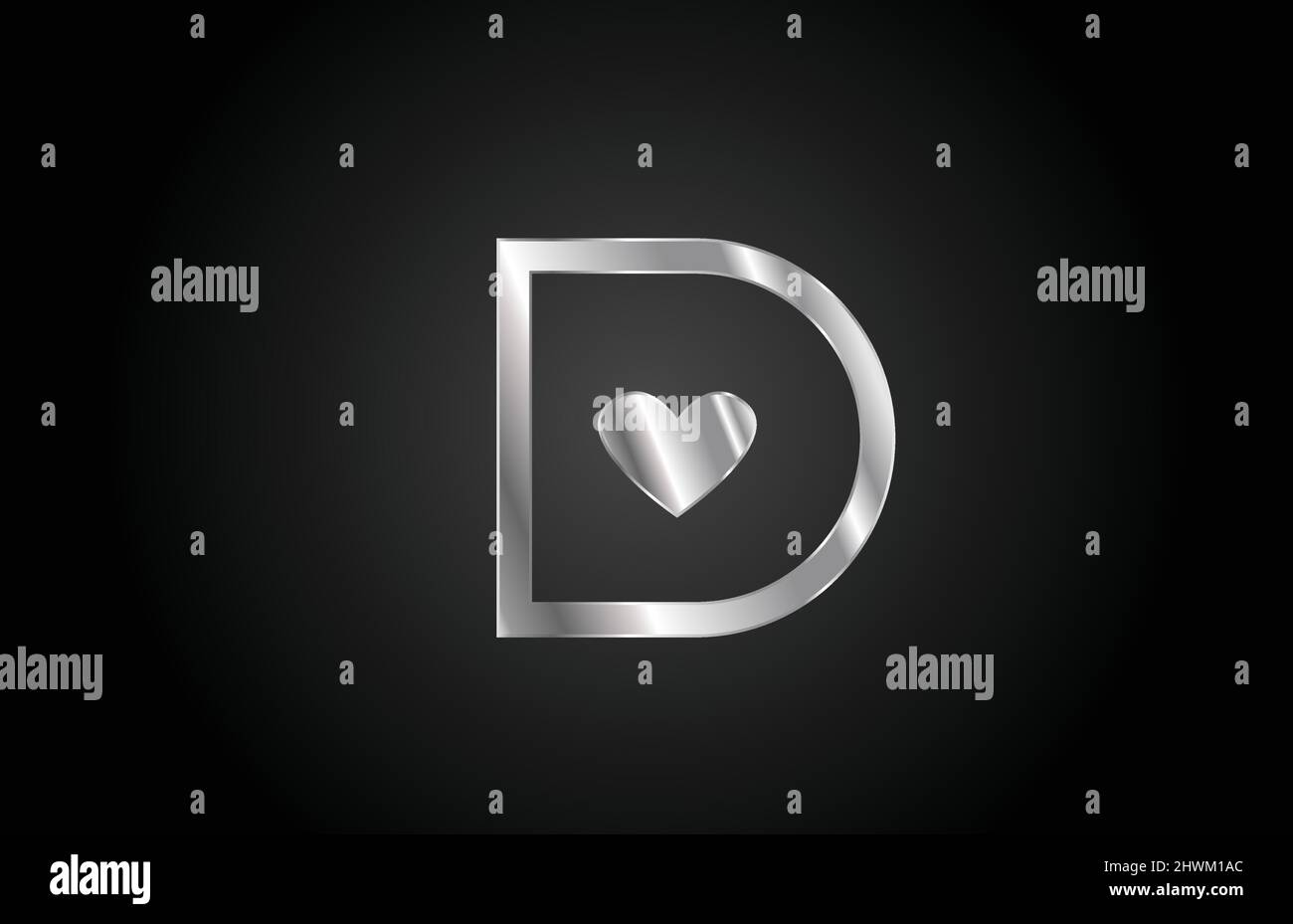 Metallo D amore cuore lettera logo icona disegno. Modello creativo per l'azienda o l'azienda Illustrazione Vettoriale
