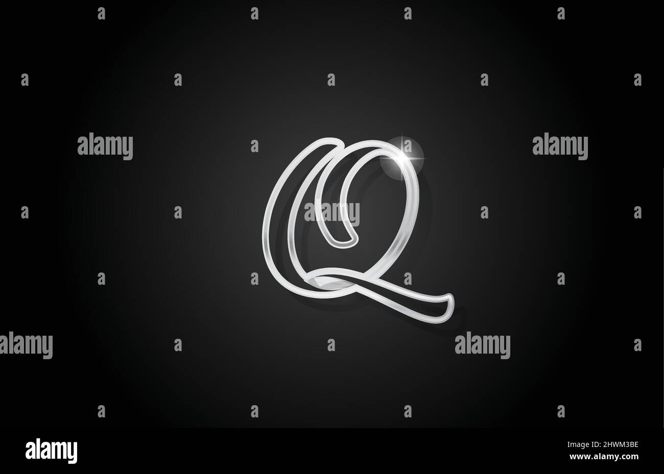 Icona con il logo della lettera dell'alfabeto Q con linea grigia. Design creativo per aziende e aziende Illustrazione Vettoriale