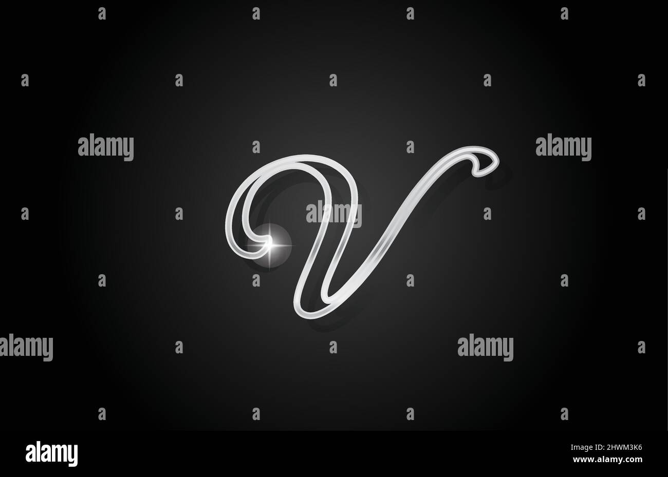 Icona del logo della lettera dell'alfabeto V con linea grigia. Design creativo per aziende e aziende Illustrazione Vettoriale
