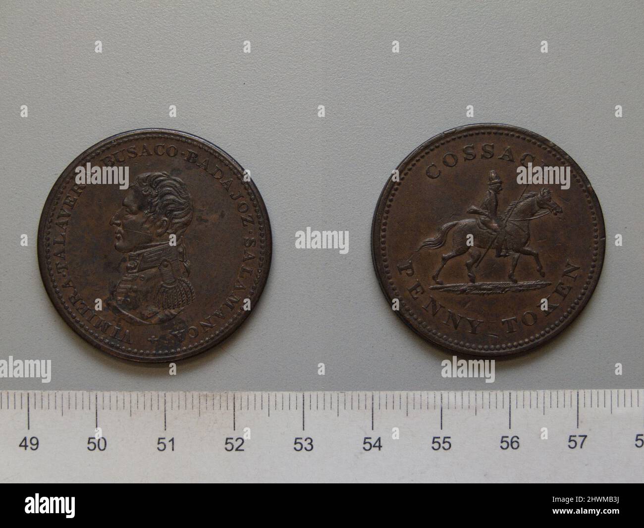 Token di Cossack Penny. Mint: Birmingham Mint, Inghilterra Artist: Thomas Halliday, British, 1780–1854 Foto Stock