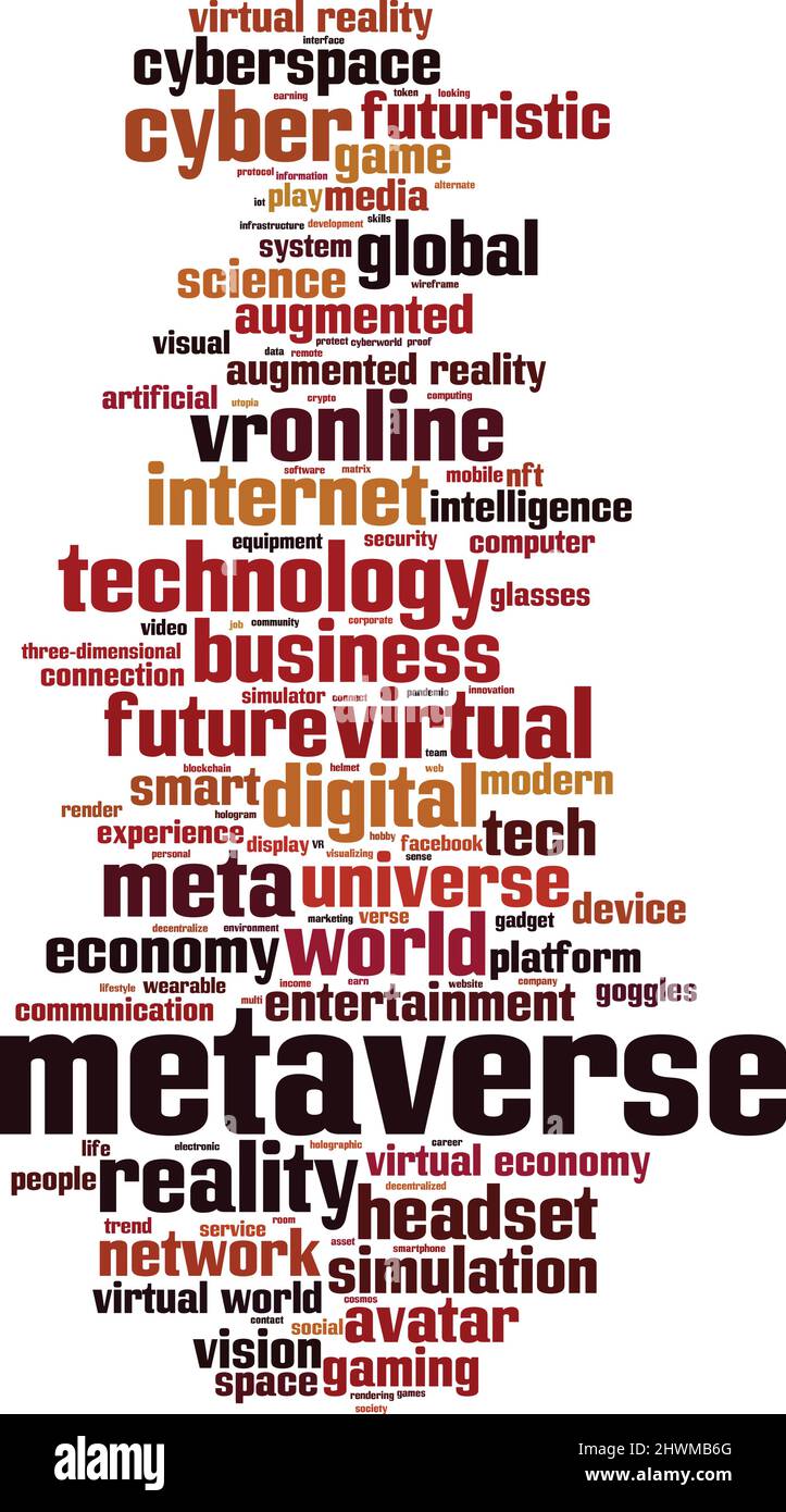 Concetto di metaverse word cloud. Collage fatto di parole sul metaverso. Illustrazione vettoriale Illustrazione Vettoriale