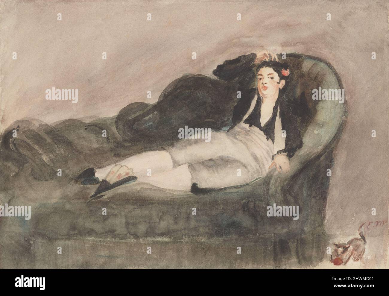 Copia di Reclining giovane donna in costume spagnolo. Artista, forse di: Édouard Manet, francese, 1832–1883 Foto Stock