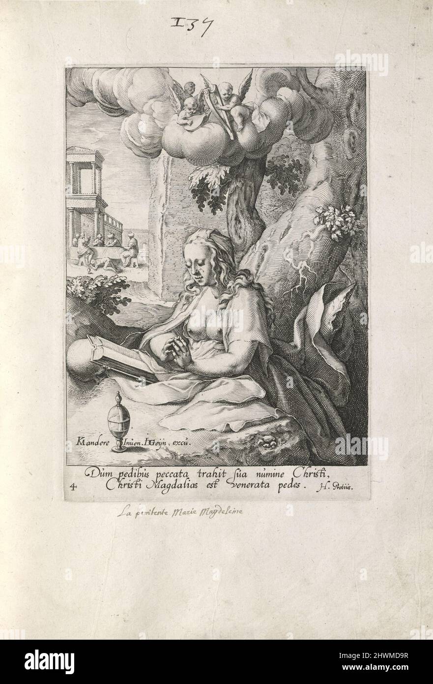 Maria Maddalena, 1 delle 8 stampe della serie otto peccatori pentiti dell'Antico e del nuovo Testamento. Editore: Jacques de Gheyn II, olandese, 1565–1629After: Karel van Mander i, olandese, 1548–1606 Foto Stock