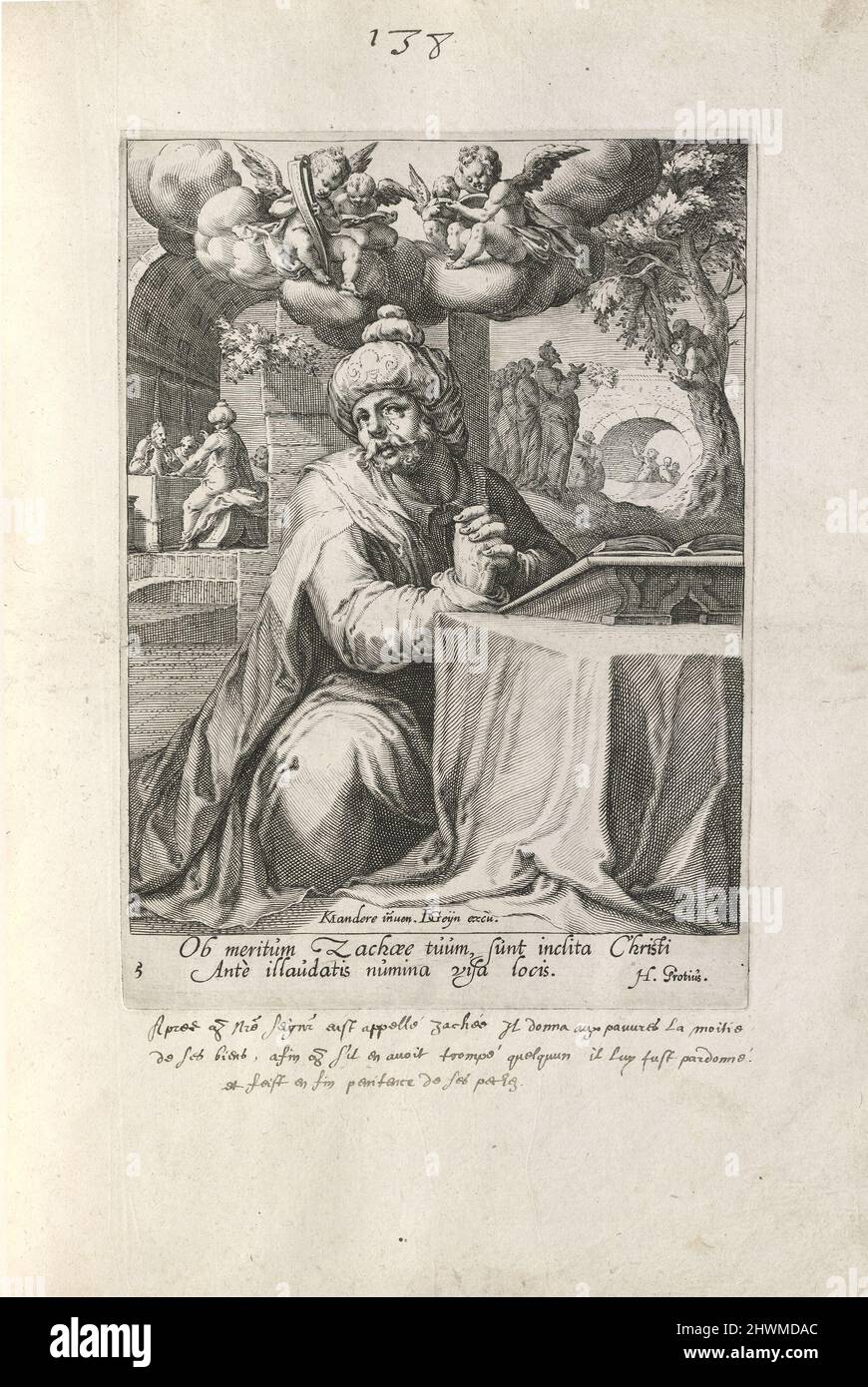 Zaccheo, 1 delle 8 stampe della serie otto peccatori pentiti dell'Antico e del nuovo Testamento. Editore: Jacques de Gheyn II, olandese, 1565–1629After: Karel van Mander i, olandese, 1548–1606 Foto Stock