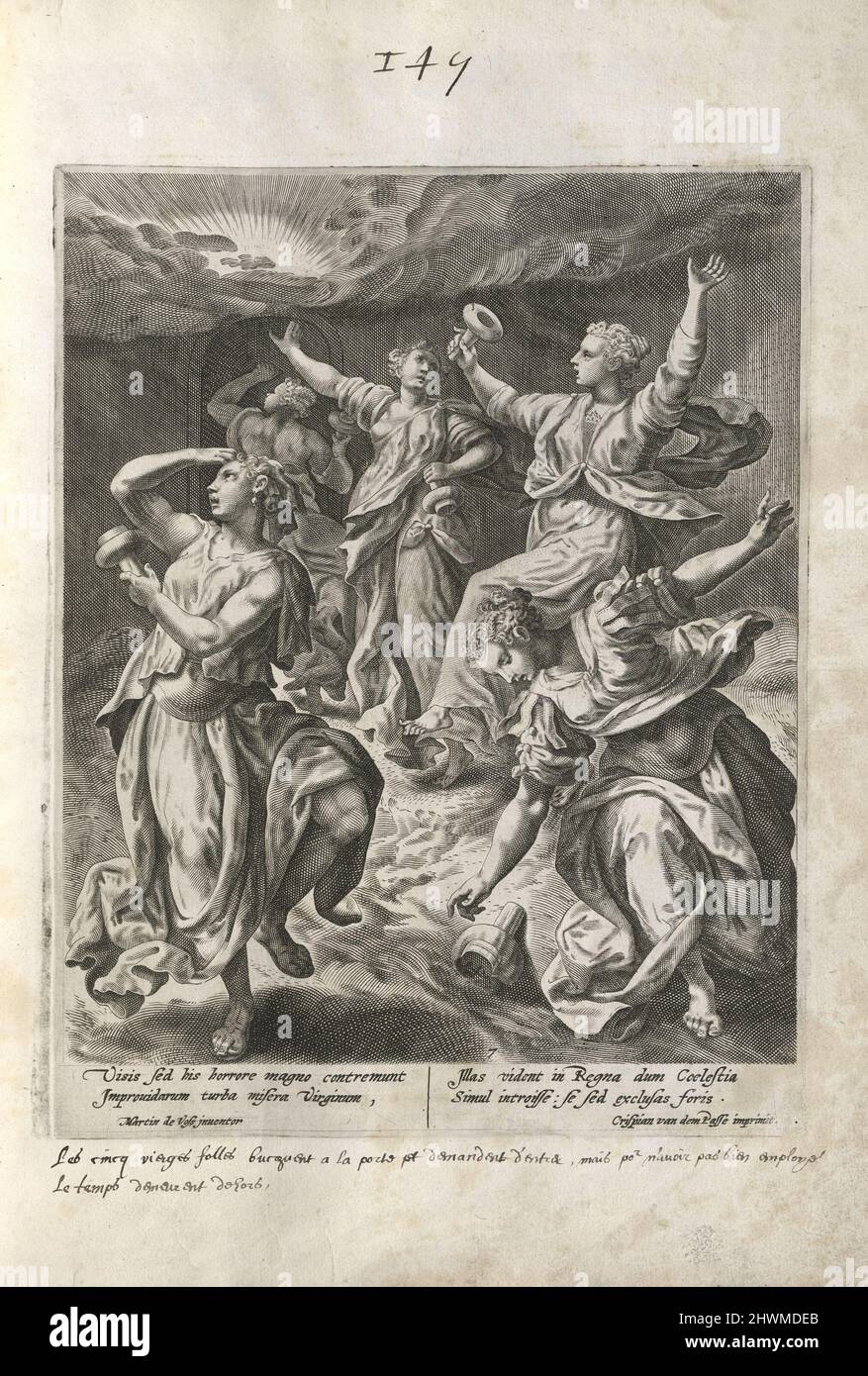 Le vergini stolte nelle tenebre, pl. 7 del 8 dalla parabola della serie delle cinque Vergini saggi e stolti. Editore: Crispijn de Passe il Vecchio, olandese, 1565–1637After: Maarten de Vos, fiammingo, 1532–1603 Foto Stock