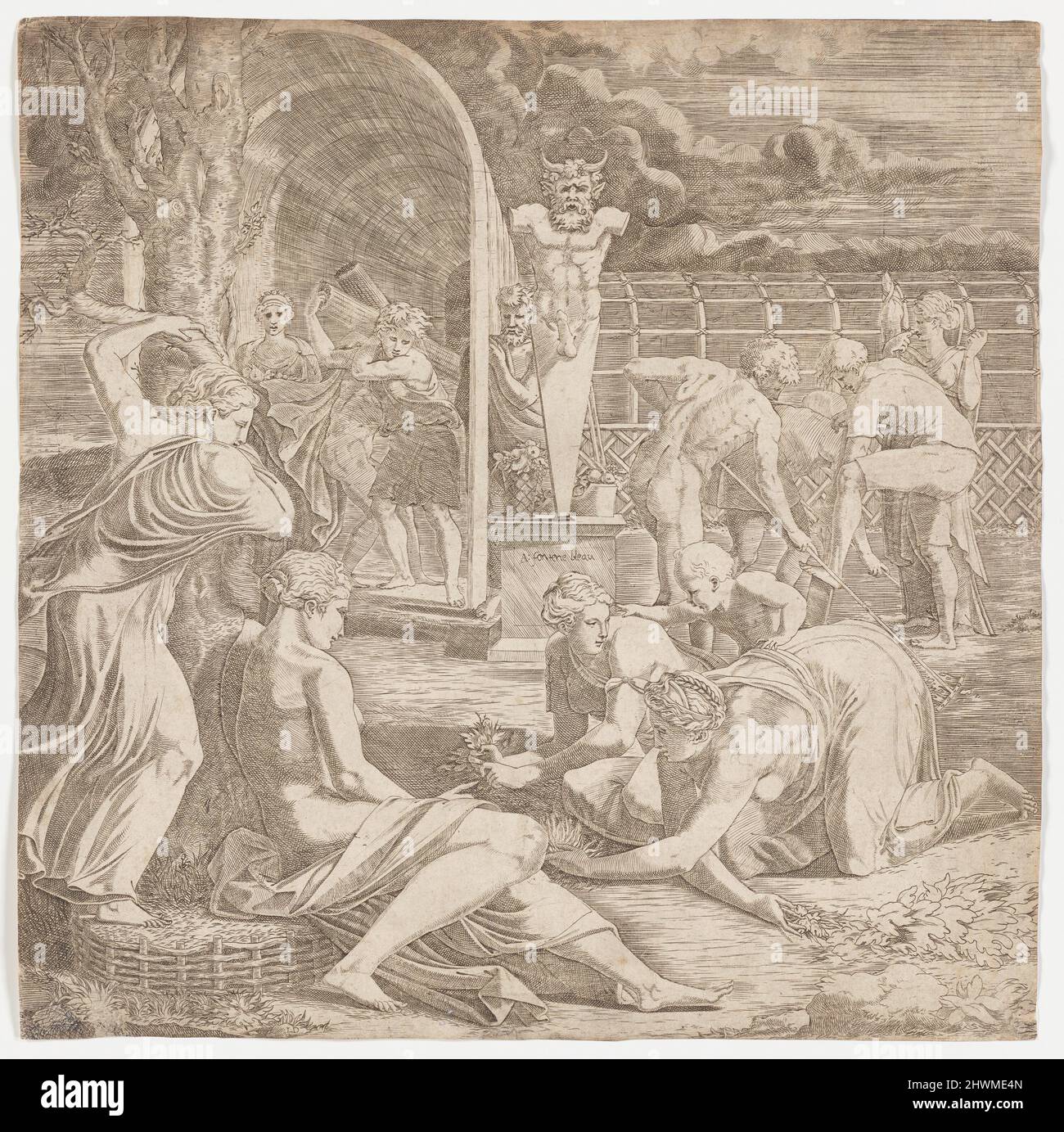 Giardino di Pomona. Incisore: Léon Davent, francese, attivo 1540–1556After: Francesco Primaticcio, italiano, 1504–1570 Foto Stock