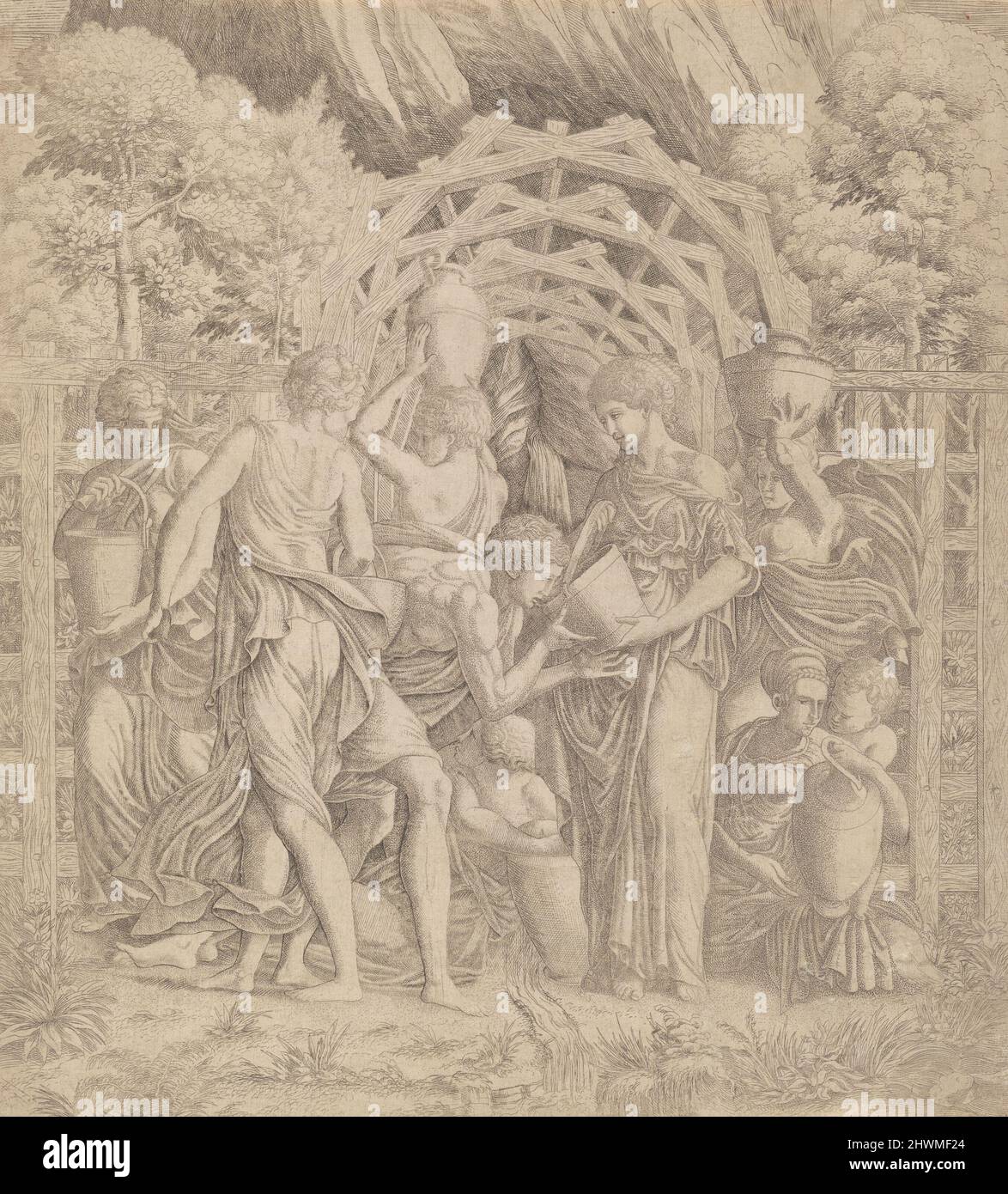 Rebecca ed Eliezer al pozzo. Artista: Master IV, francese, attivo ca. 1543After: Francesco Primaticcio, italiano, 1504–1570 Foto Stock