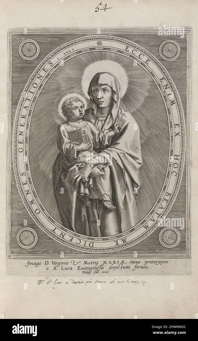 Vergine e Bambino di San Luca. Artista: Philip Galle, Fiammingo, 1537–1612 Foto Stock