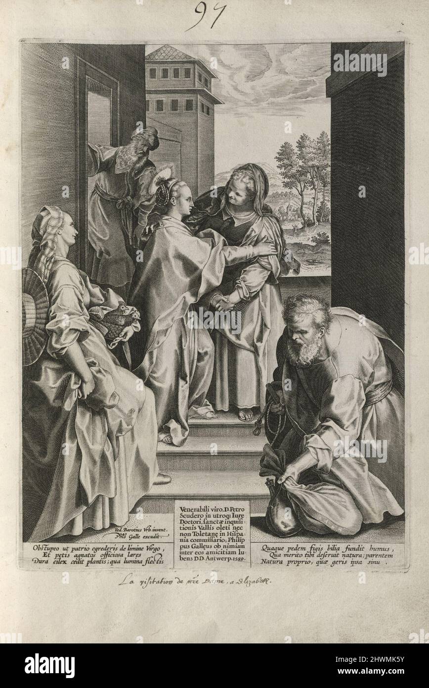 La Visitazione. Incisore: Sconosciuto dopo: Federico Barocci, italiano, 1528–1612Publisher: Philip Galle, fiammingo, 1537–1612 Foto Stock
