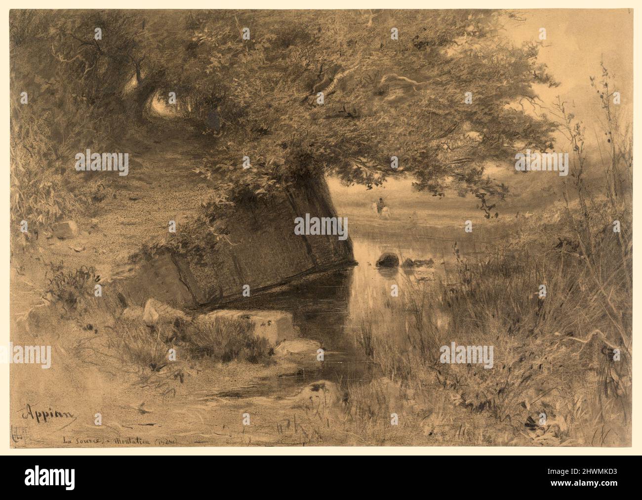 Paesaggio (la fonte a Montalieu). Artista: Adolphe Appia, Francese, 1819–1898 Foto Stock