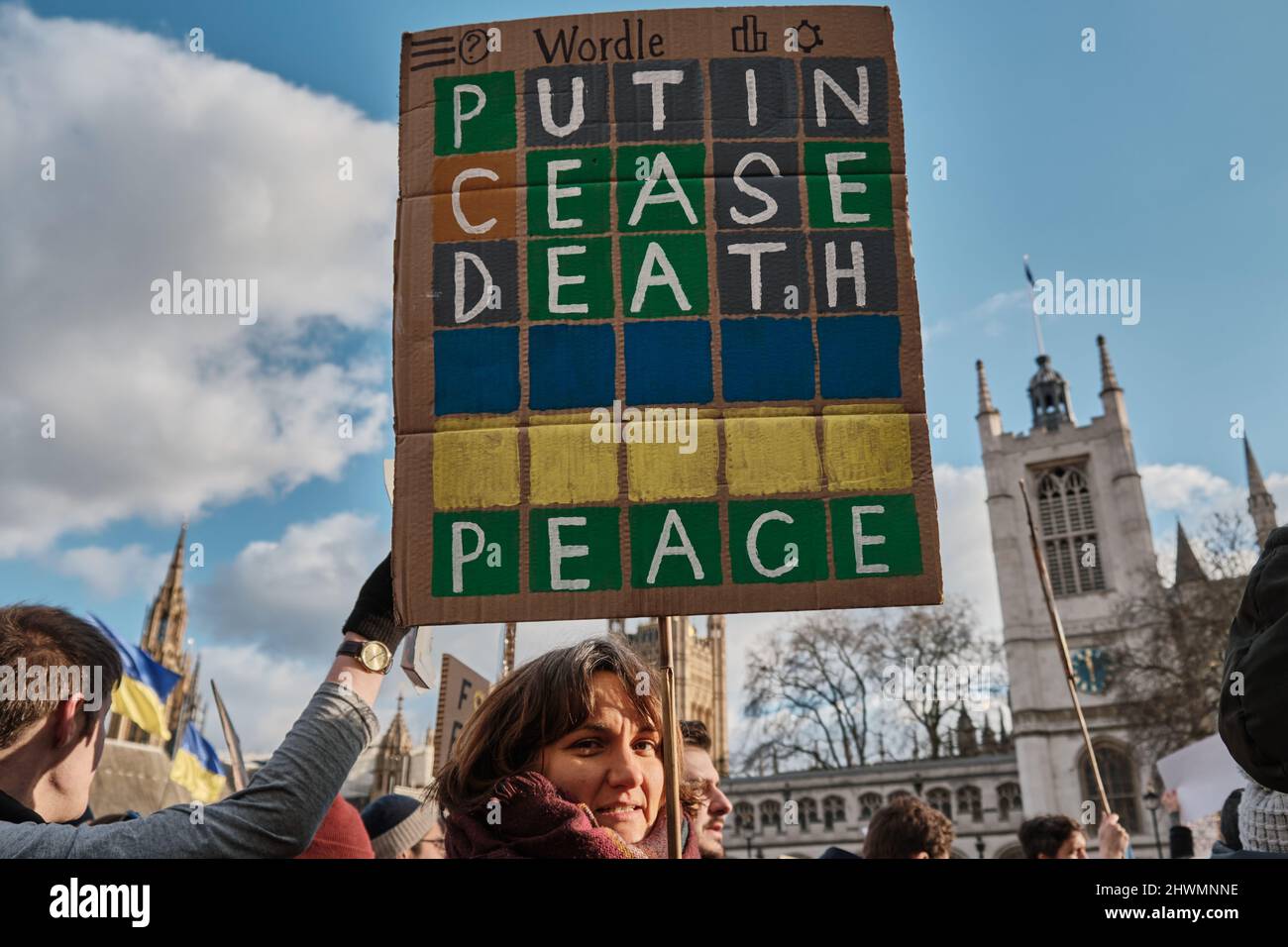 Londra, Regno Unito. 6th Mar 2022. Schierati con l'Ucraina organizzato da London EuroMaidan, un gruppo comunitario di ucraini ed europei, che sostengono la democrazia, l'autodeterminazione e i diritti umani, contro l'invasione russa. Credit: Chiara Fabbro/Alamy Live News Foto Stock