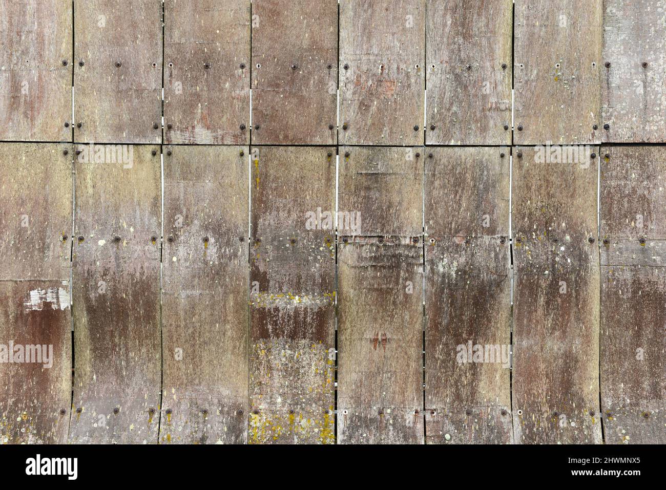 Pannelli di legno coprono il lato della stazione del molo Ryde, Isle of White, Regno Unito Foto Stock