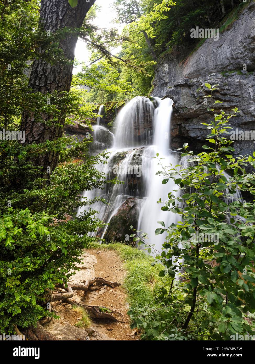 Cascata della valle di Ordesa, sentiero dell'Orsetail Foto Stock