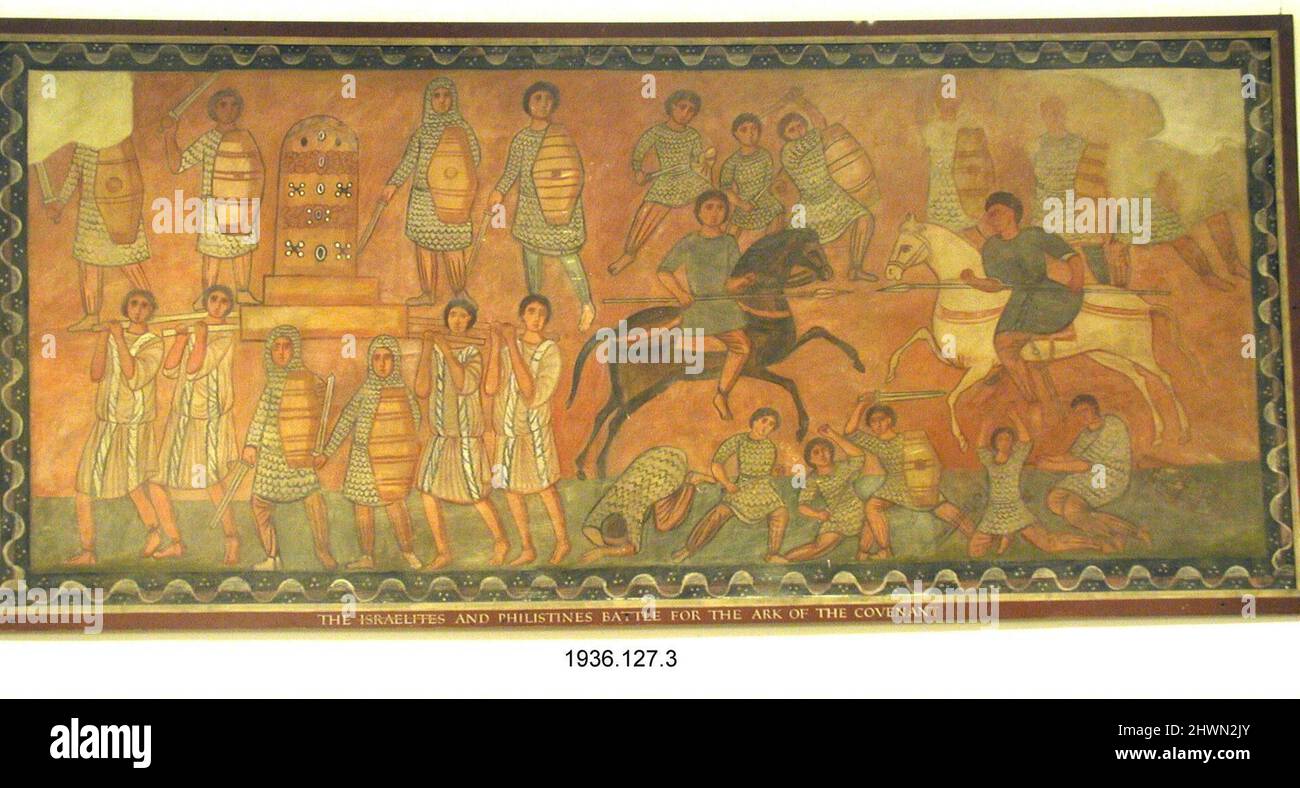 Gli Israeliti e i Filistei combattono per l'Arca dell'Alleanza. Artista: Herbert J. Gute, americano, 1908–1977 Foto Stock