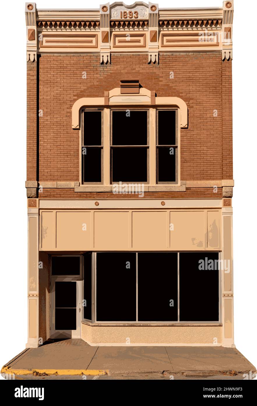 Grafica vettoriale che raffigura il dettaglio architettonico di una facciata dell'edificio di fine secolo. Illustrazione Vettoriale