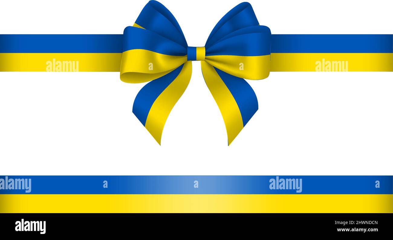 Arco e nastro con bandiera ucraina. Arco blu e giallo con nastro Illustrazione Vettoriale