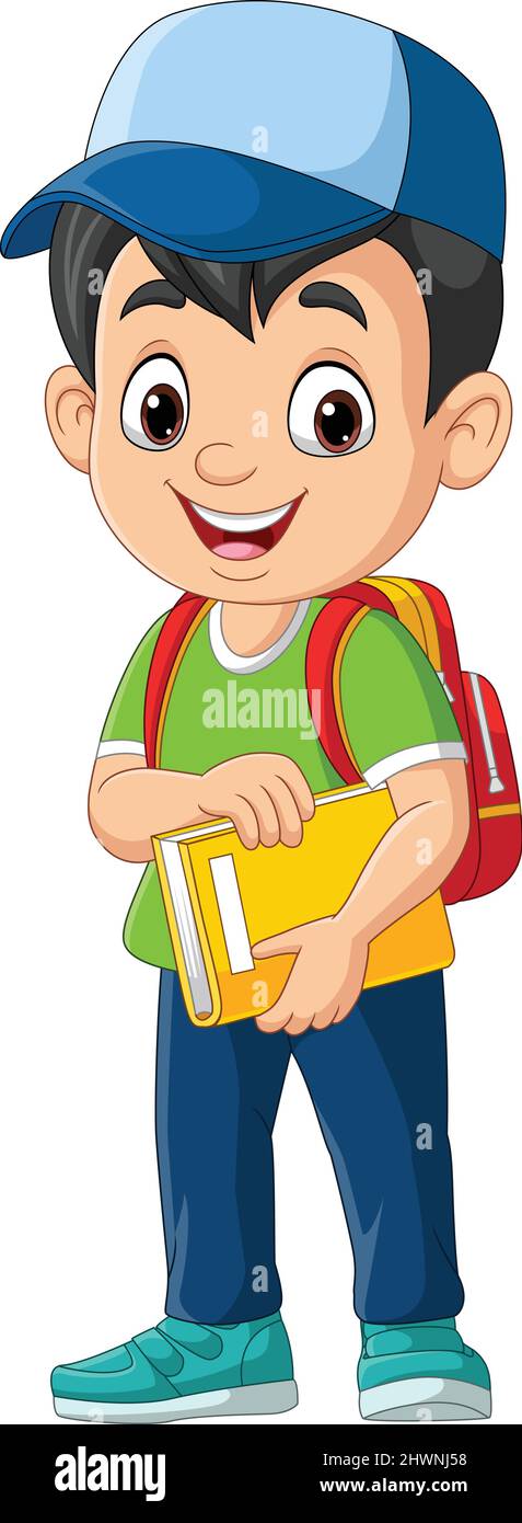 Ragazzo scuola cartoon con borsa e libro Illustrazione Vettoriale
