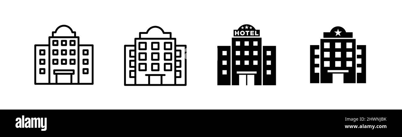 Elemento di design dell'edificio alberghiero adatto per siti Web, stampa o app Illustrazione Vettoriale