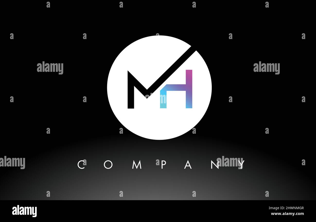 Logo MH. Letter Design Vector con colori viola e nero. Illustrazione Vettoriale