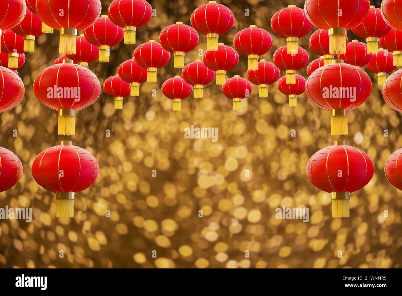 Lanterne cinesi di capodanno per la celebrazione su sfondo scuro. 3D  rendering Foto stock - Alamy