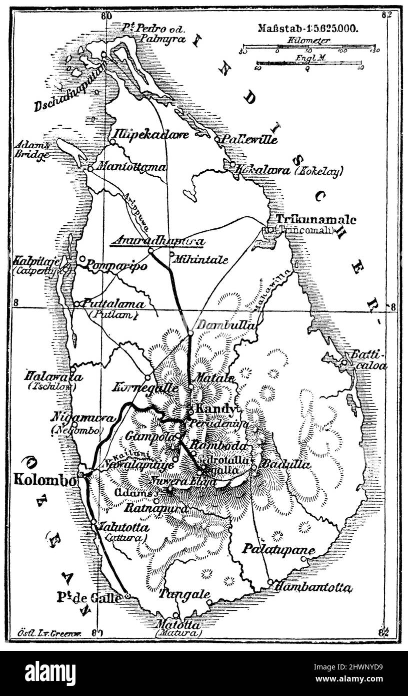 Mappa di Ceylon, , (Enciclopedia, 1893), Karte von Ceylon, Carte de
