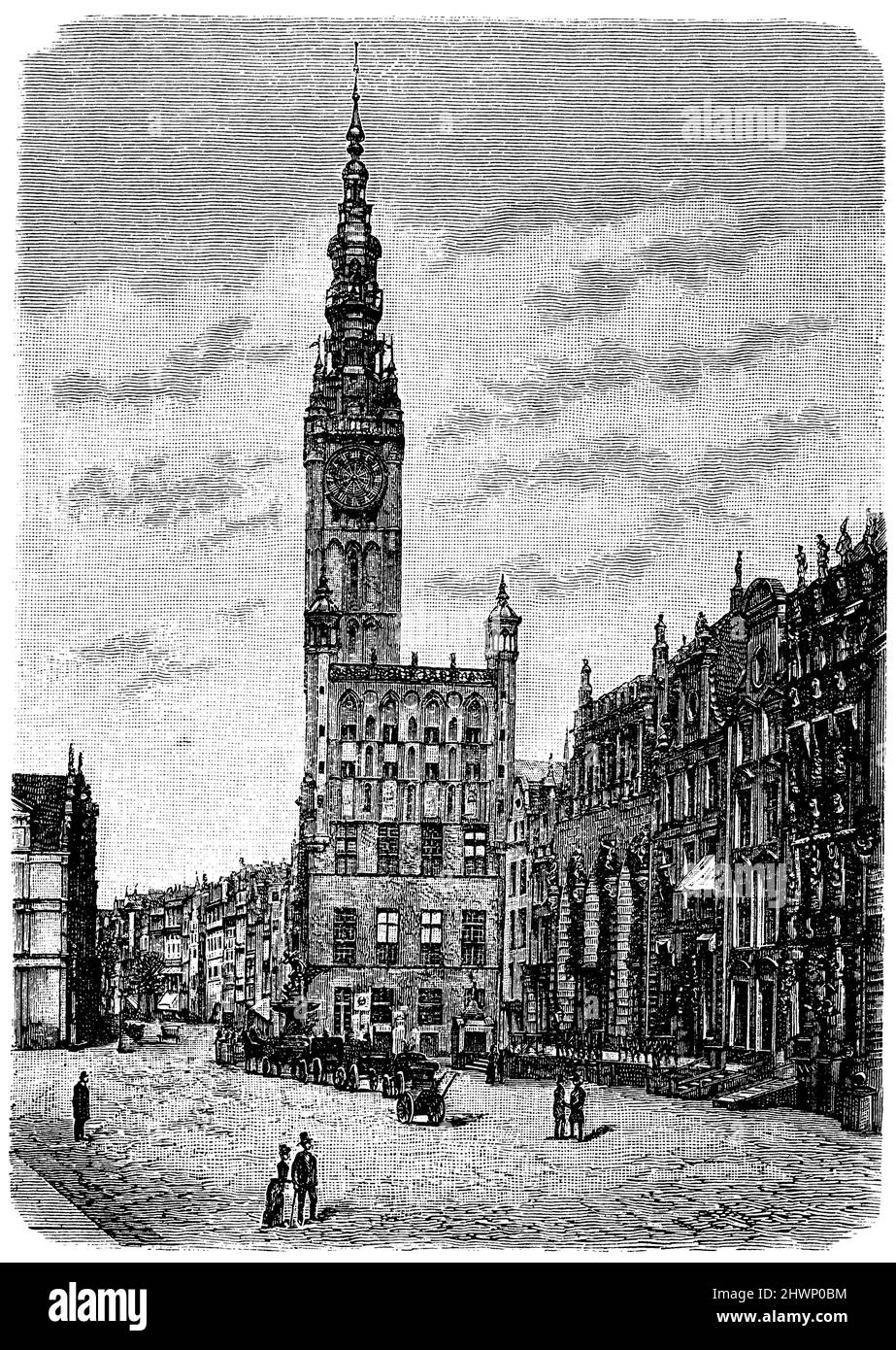 Municipio con il Langenmarkt a Danzica, , (enciclopedia, 1893), Rathaus mit dem Langenmarkt zu Danzig, Hôtel de ville avec le Langenmarkt à Gdansk Foto Stock