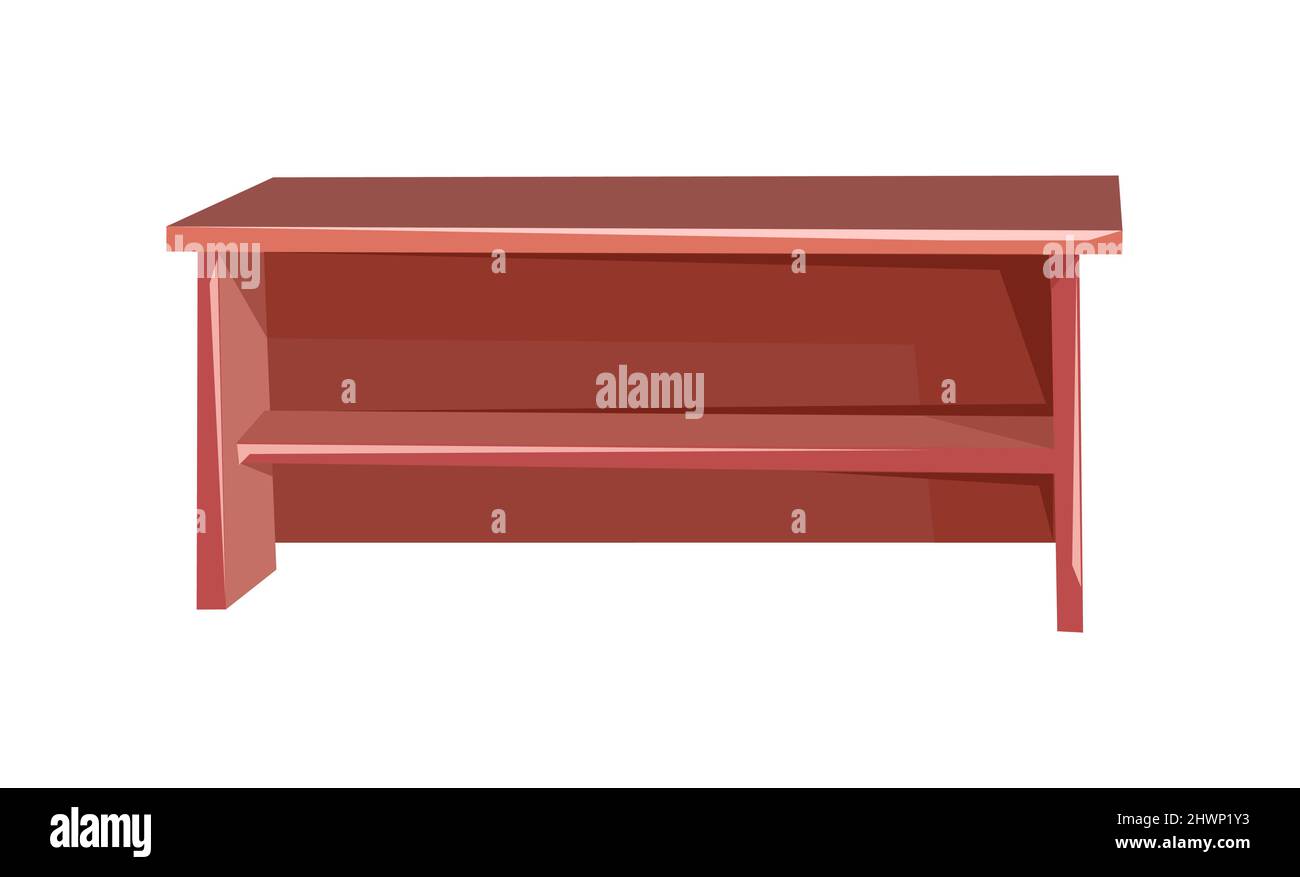 Tavolo semplice e versatile per la cucina, lo studio o l'ufficio. Scrivania della scuola. Stile cartoon. Arredamento in moderno design minimalista. Oggetto isolato su bianco Illustrazione Vettoriale