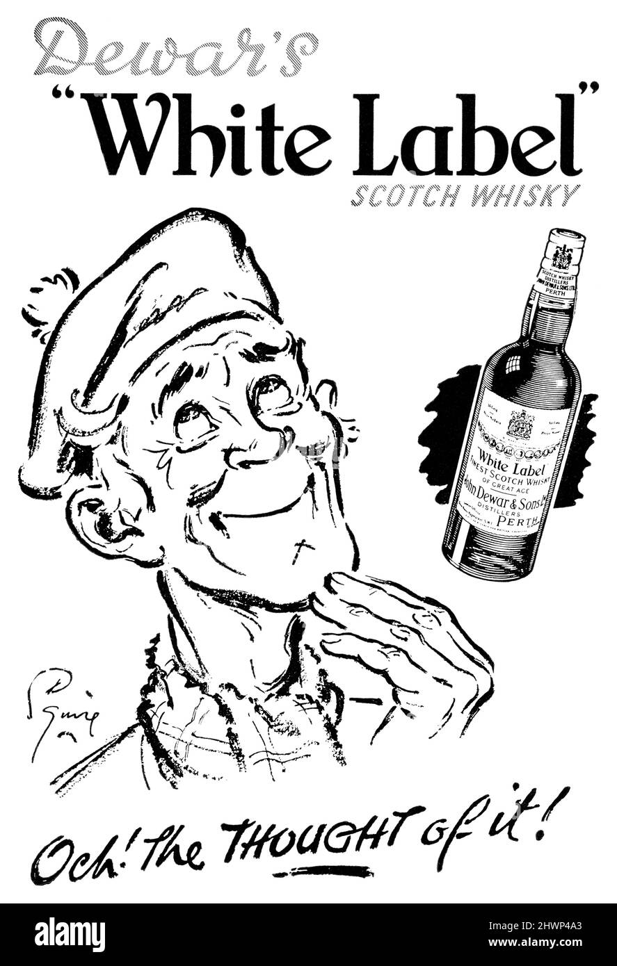1948 Pubblicità britannica per lo scotch whisky Dewar's White Label. Foto Stock