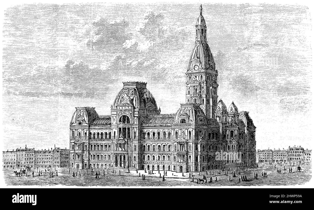 Nuova casa di città a Chicago, , (Enciclopedia, 1893), Neues Stadthaus zu Chicago, Nouvel Hôtel de ville de Chicago Foto Stock