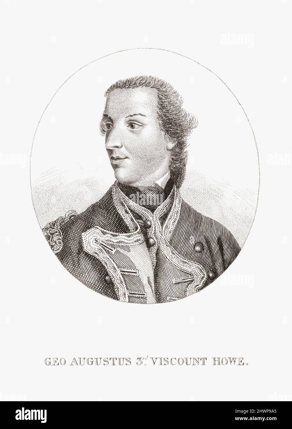 George Augustus Howe, 3rd Visconte Howe, c. 1725 – 1758. Brigadier Generale nell'esercito britannico. Fu considerato tra i migliori ufficiali dell'esercito. Fu ucciso durante una schermaglia con i francesi durante la Guerra dei sette anni. Dopo un ritratto contemporaneo di un artista non identificato. Foto Stock