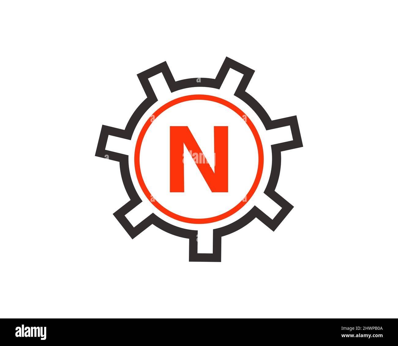 Logo Gear sulla lettera N. modello iniziale di logo Gear Letter N. Illustrazione Vettoriale