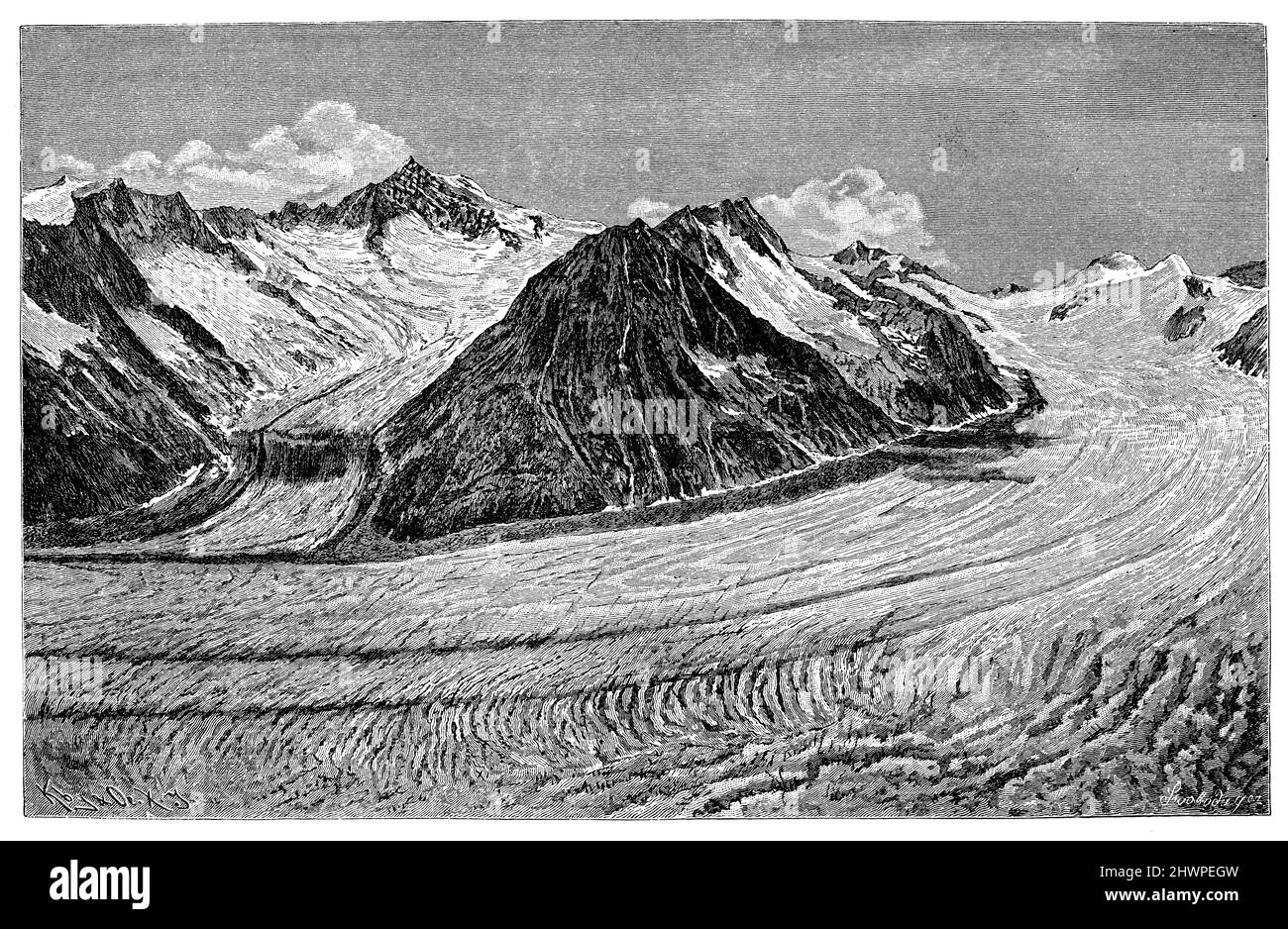 Ghiacciaio di Aletsch nell'Oberland Bernese, , (atlante, 1909), Aletschgletscher im Berner Oberland, Glacier d'Aletsch dans l'Oberland bernois Foto Stock