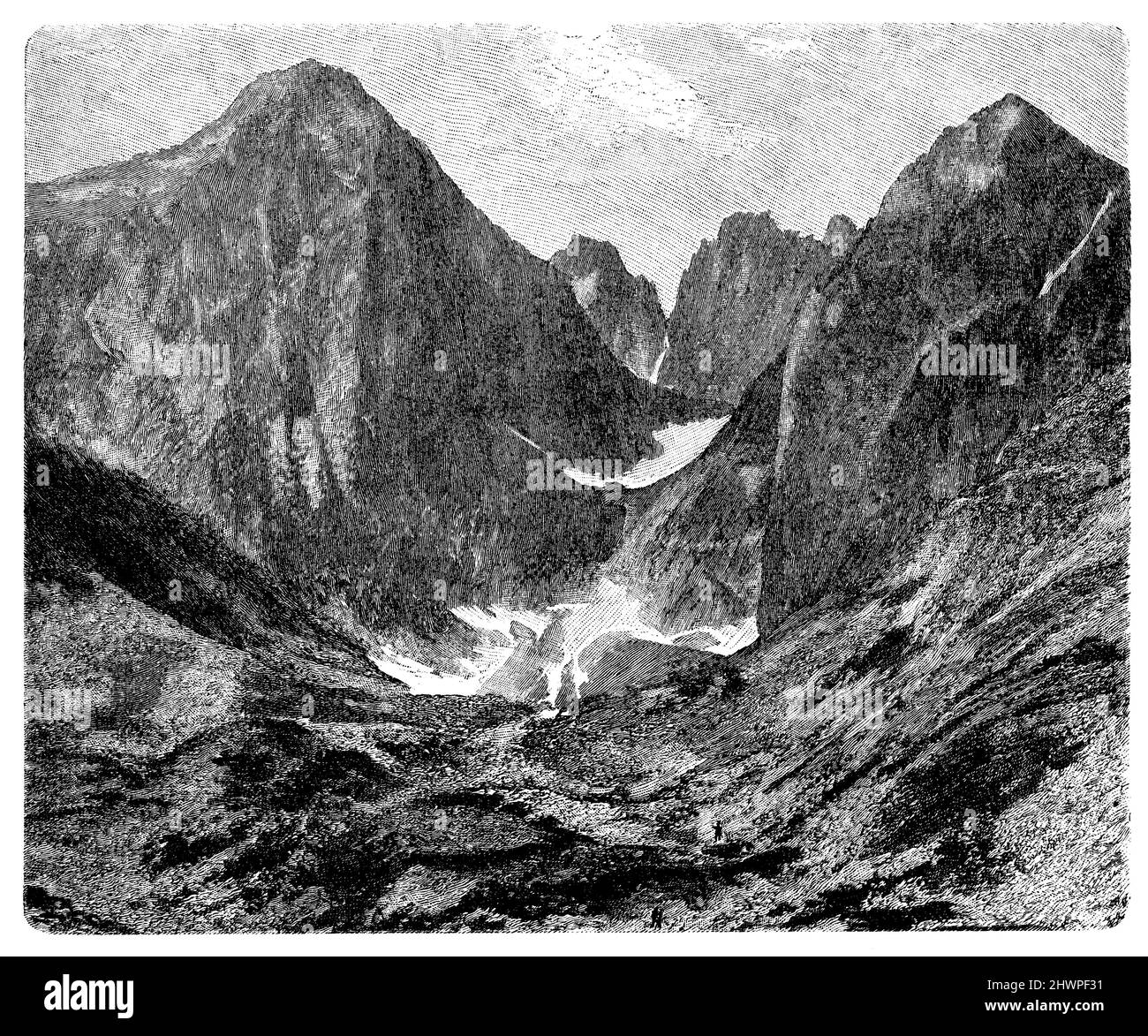 Picco di Lomnitzer e Lago di Steinbach nelle alte montagne di Tatra, , (atlante, 1909), Lomnitzer Spitze und Steinbachsee in der Hohen Tatra, Pointe de Lomnice et lac de Steinbach dans les Hautes Tatra Foto Stock
