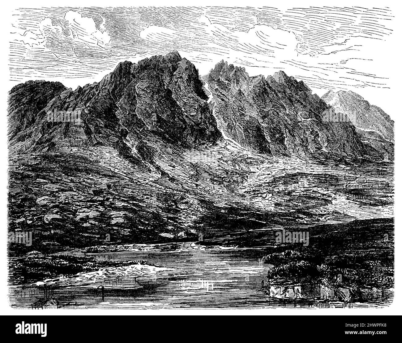 Lago di roccia vicino a Schmecks nei Monti Tatra, , (atlante, 1909), Felkasee bei Schmecks in der Tatra, Lac de roche près de Schmecks dans les Tatra Foto Stock