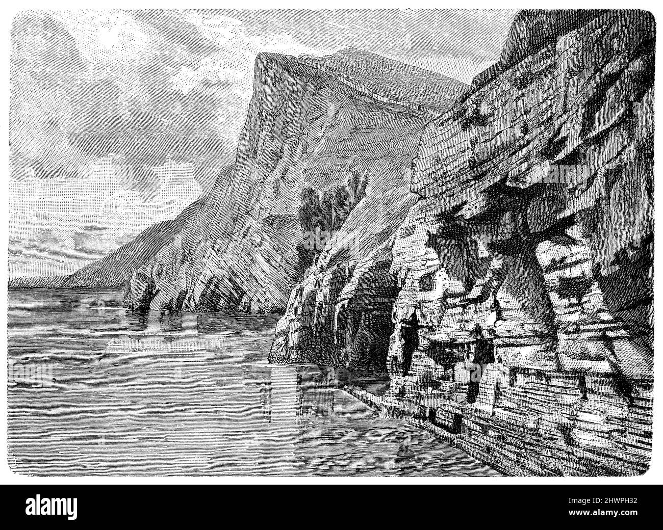 Costa ripida nei pressi di Porto Venere in Liguria, , (atlante, 1909), Steilküste bei Porto Venere in Ligurien, Falaise près de Porto Venere in Ligurie Foto Stock