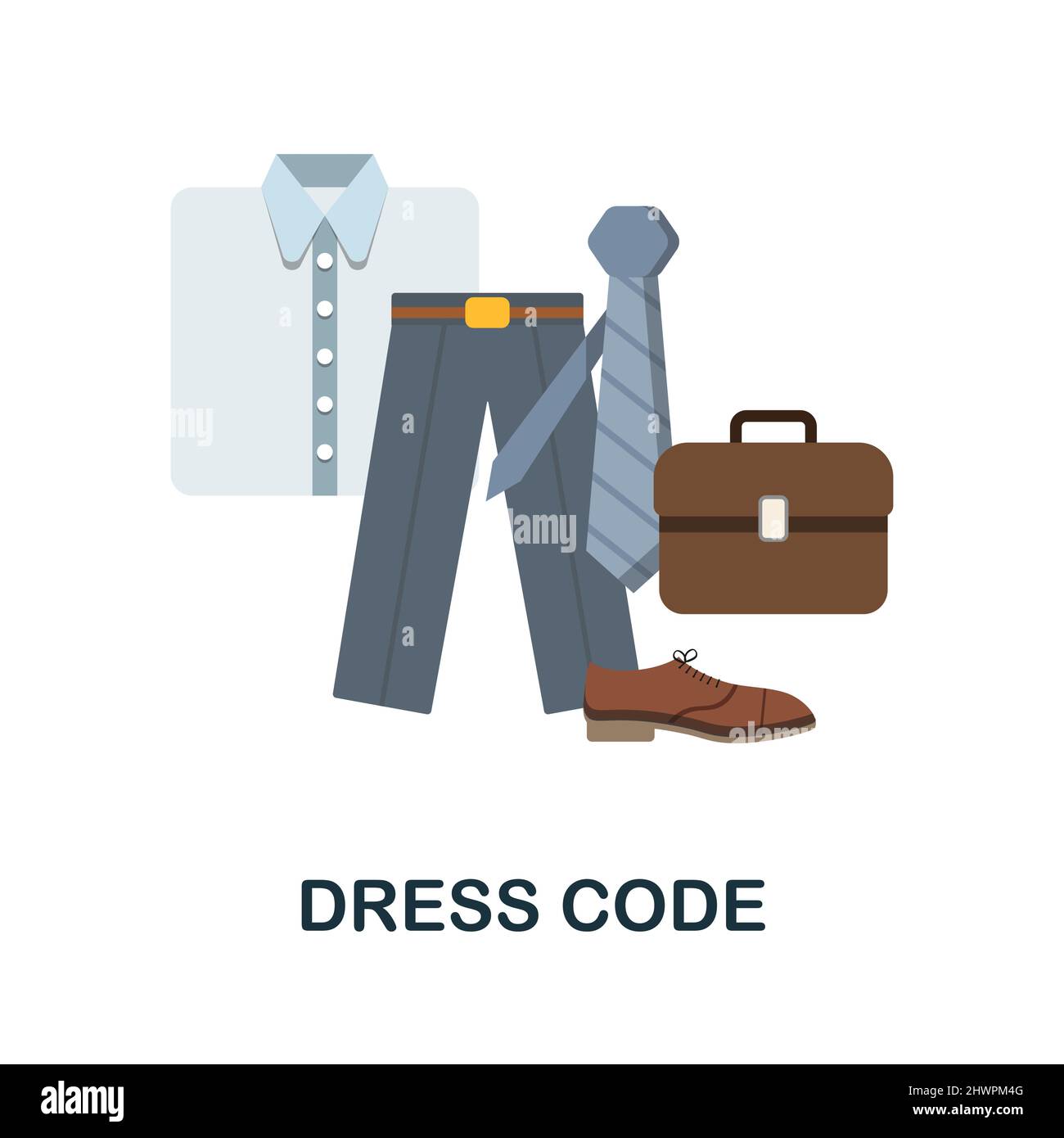 Codice di abbigliamento icona piatta. Segno colorato dell'elemento dal lavoro dalla collezione d'ufficio. Flat Dress Code segno icona per il web design, infografica e altro ancora. Illustrazione Vettoriale