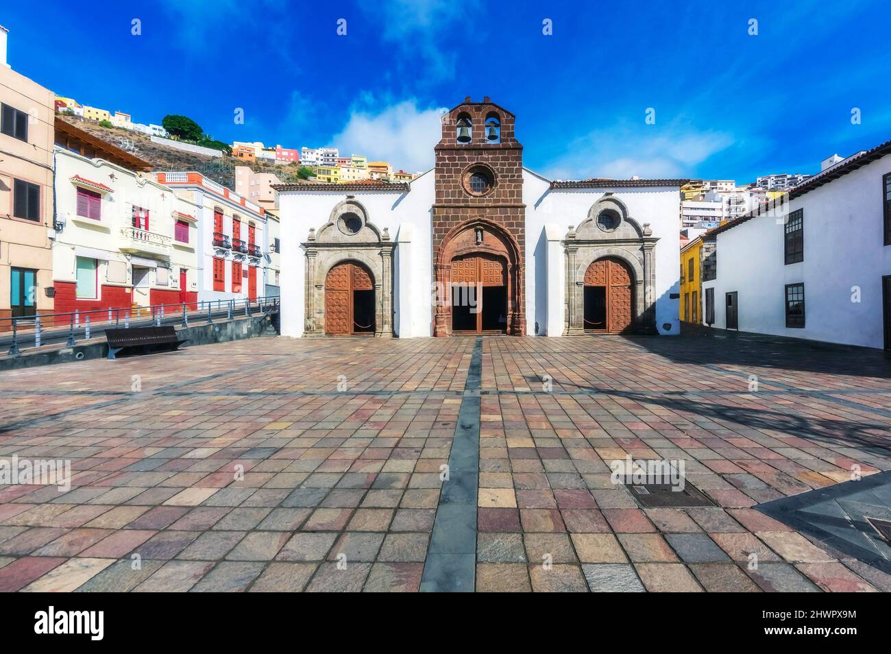 Spagna, San Sebastian de la Gomera, facciata della Chiesa dell'Assunzione Foto Stock