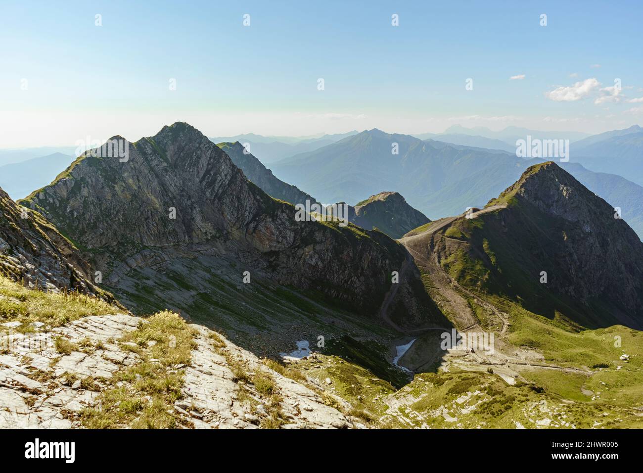 Bel paesaggio montano nella Riserva Naturale del Caucaso, Sochi, Russia Foto Stock