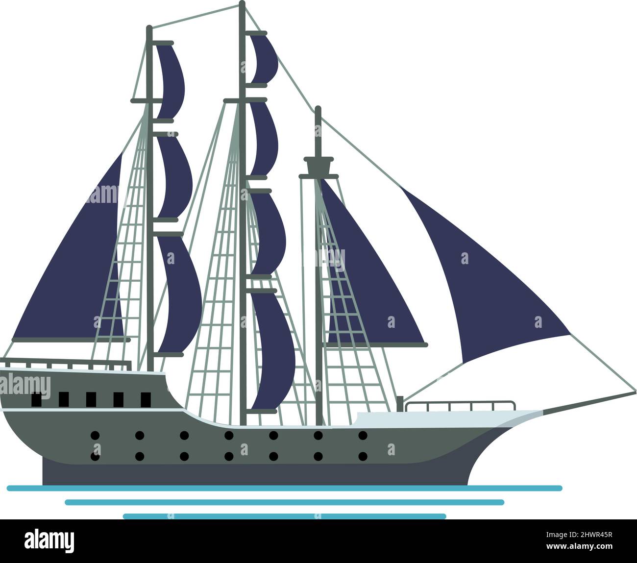 Vecchia nave a vela. Barca a vela di mare. Trasporto marittimo d'epoca Illustrazione Vettoriale