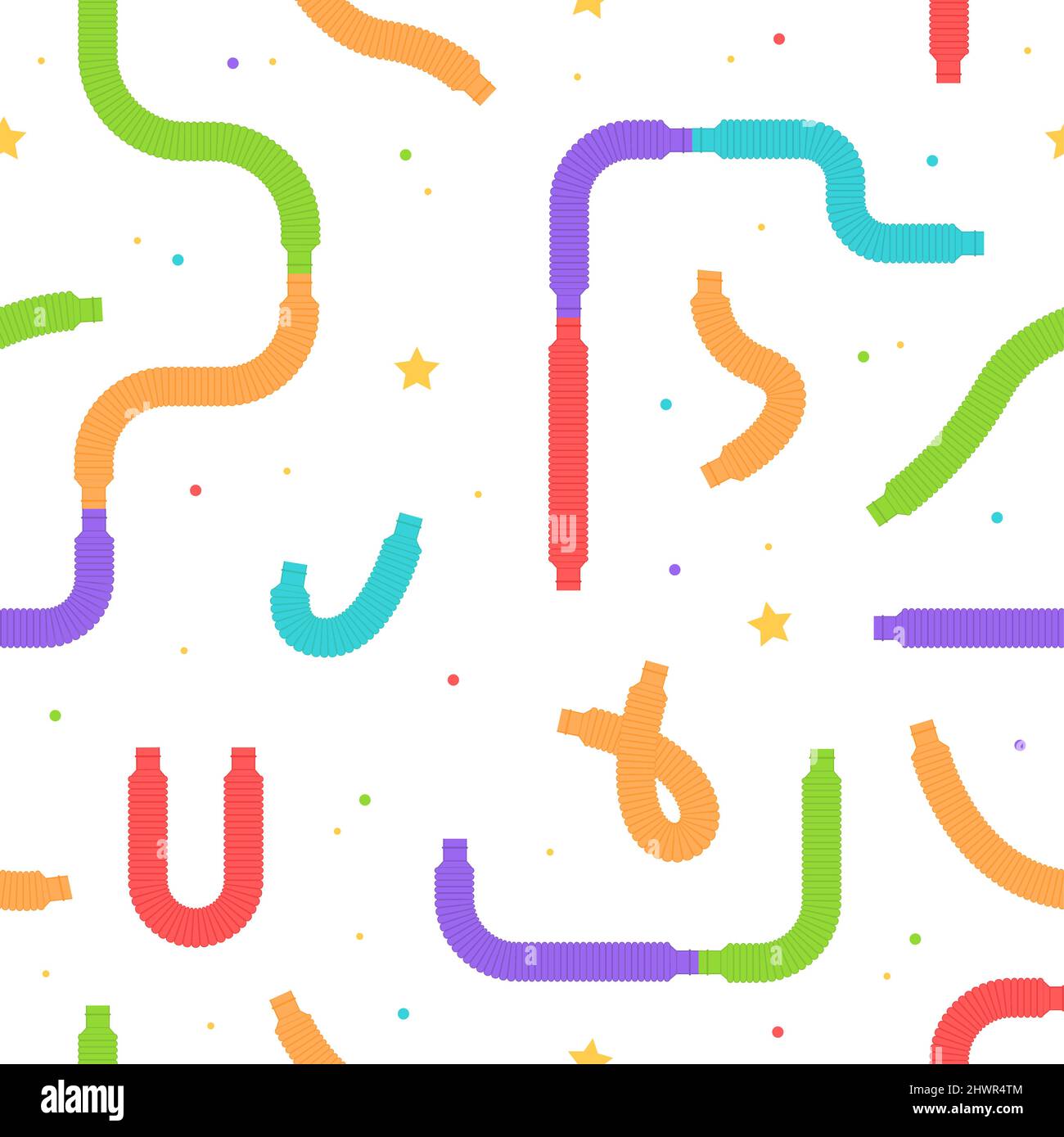 Pattern senza giunture con tubi a scomparsa. Giocattoli popolari colore antistress, tubi flessibili per bambini, fedget sensoriali alla moda, gioco per bambini isolato su sfondo bianco Illustrazione Vettoriale